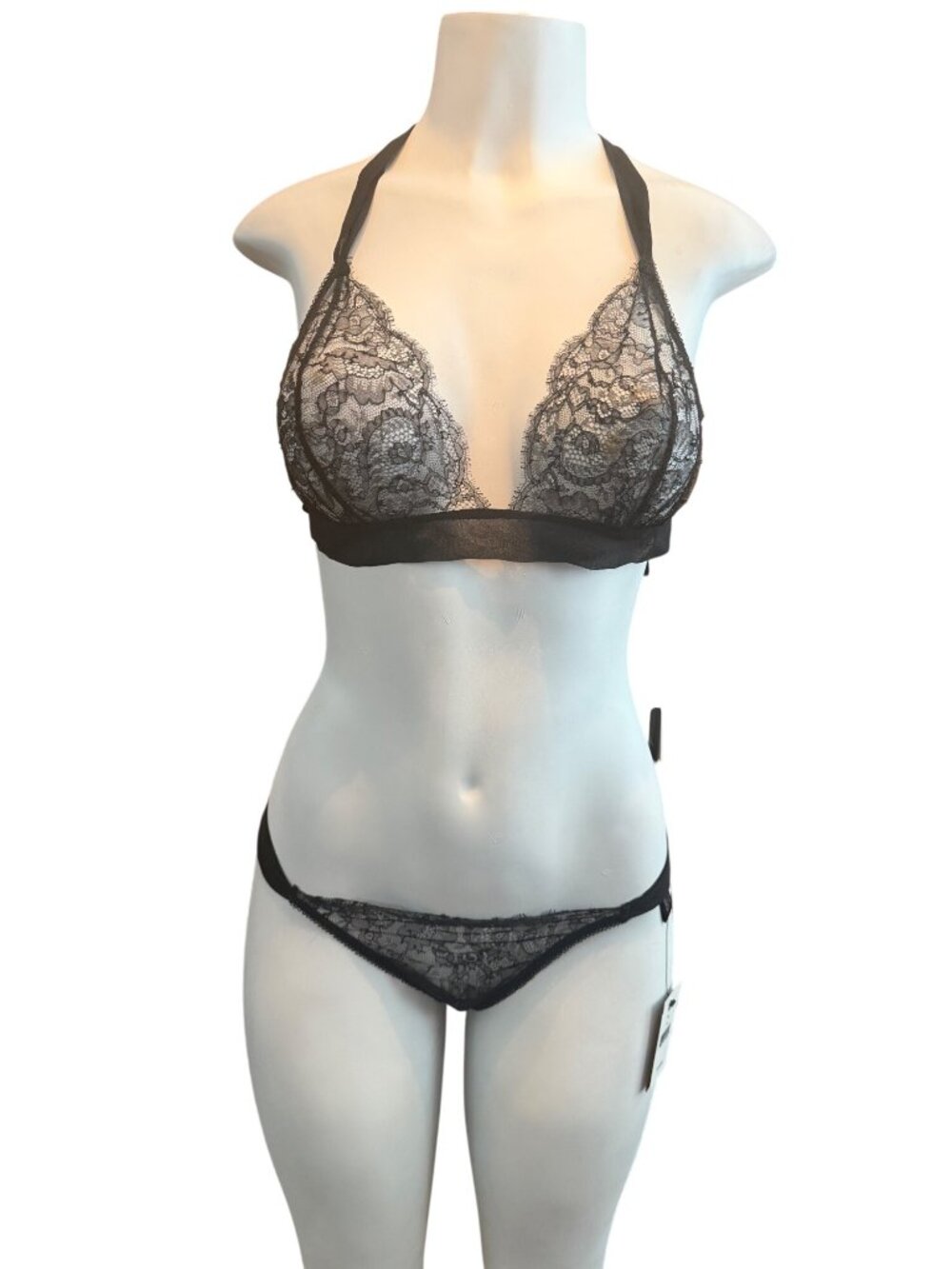 Kiki De Montparnasse Black Lace Lingerie Set Halter Tie Back Bralette & Thong